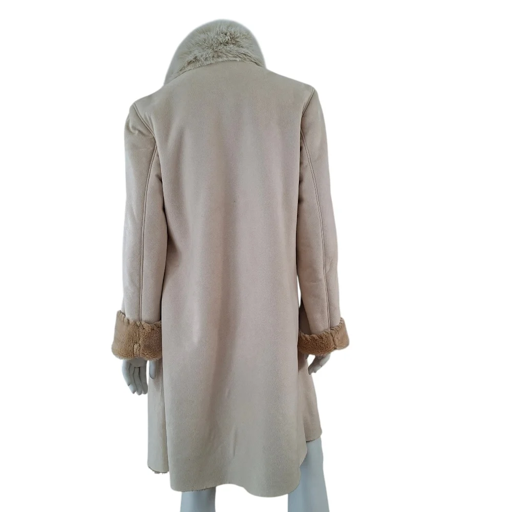 Elegant Vegan Cream Women's Coat Faux Fur & Faux Suede - Picture 7 of 13